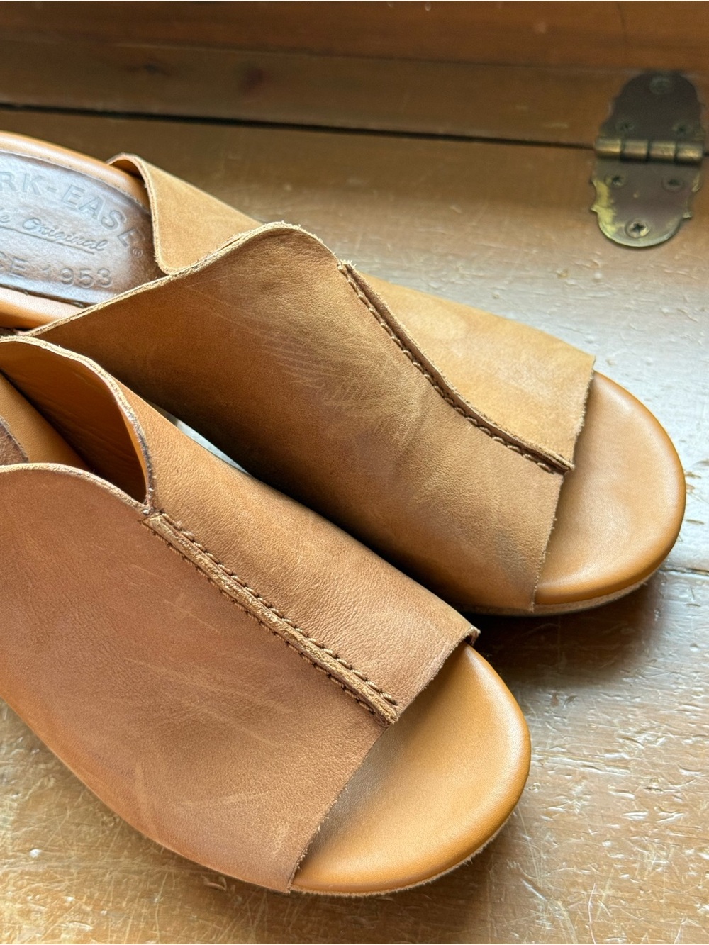 Kork-Ease Tan Leather Open-Toe Mule Heels - Picture 2 of 9